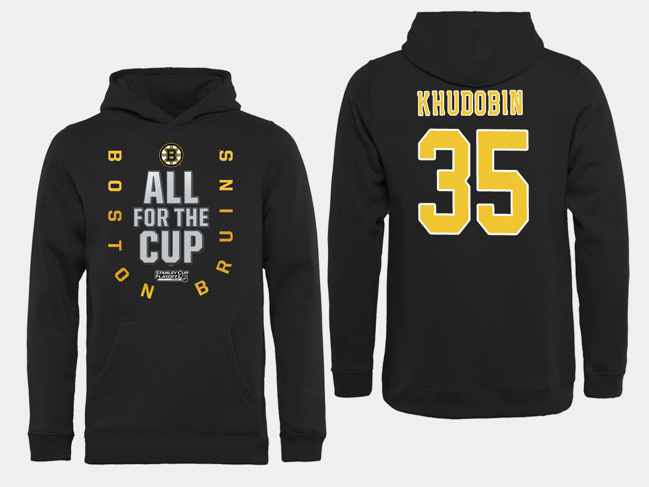 NHL Men Boston Bruins #35 Khudobin Black All for the Cup Hoodie